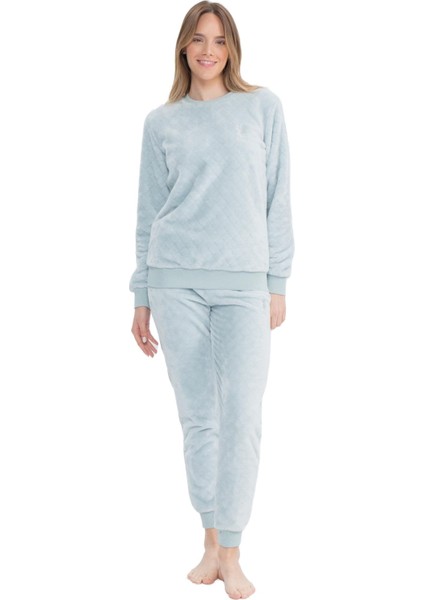 Kadın Açık Mavi Yuvarlak Yaka Pijama Takımı