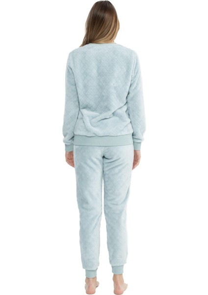 Kadın Açık Mavi Yuvarlak Yaka Pijama Takımı