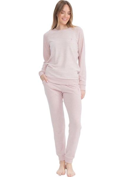 Kadın Pembe Melanj Yuvarlak Yaka Pijama Takımı