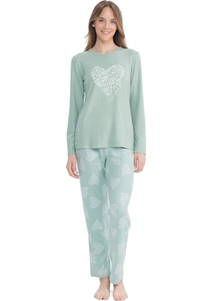 Kadın Mint Yuvarlak Yaka Pijama Takımı