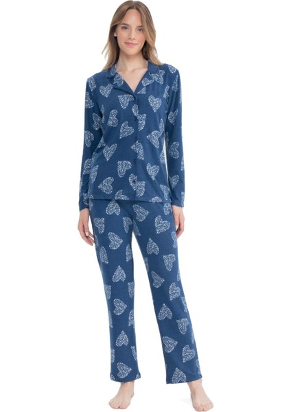 Kadın Lacivert Boydan Patlı Pijama Takımı
