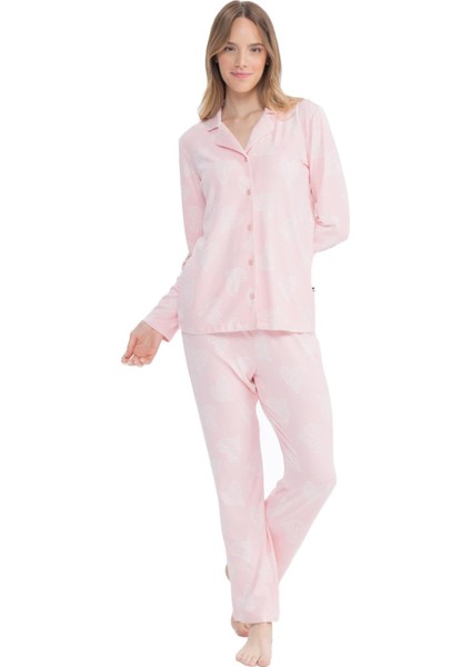 Kadın Pembe Boydan Patlı Pijama Takımı