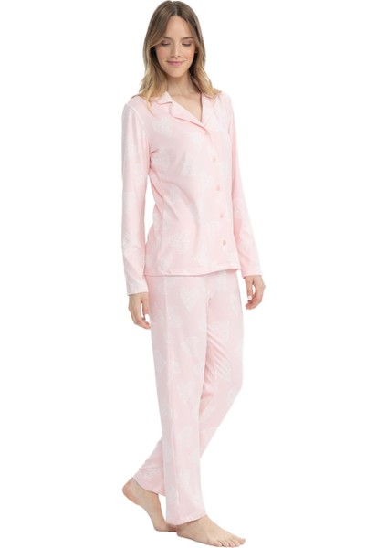 Kadın Pembe Boydan Patlı Pijama Takımı