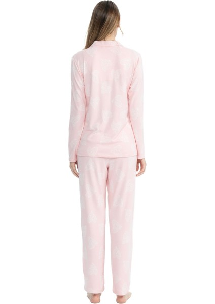 Kadın Pembe Boydan Patlı Pijama Takımı