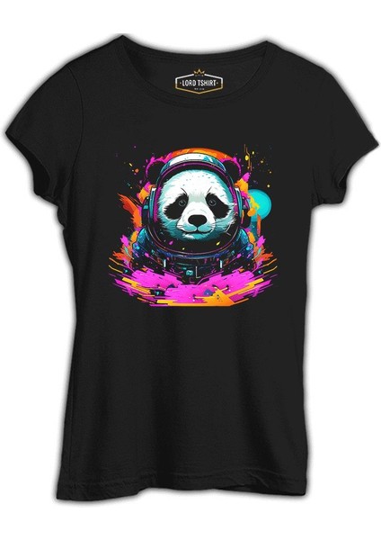 Astronot Panda Siyah Kadın Tshirt