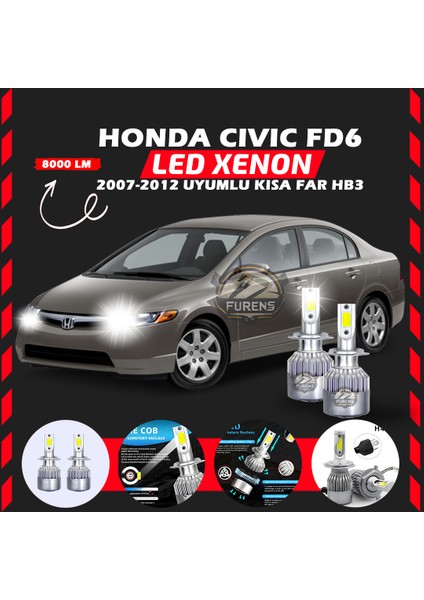 Honda Civic Fd6 2007-2012 Kısa Far Uyumlu Şimşek Etkili LED Xenon Performance Series Hb3