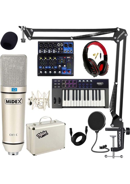 Stüdyo Ekipmanları Midi Live Paket-3 Ses Kartlı Mikser Midi Klavye CX1 Mikrofon Kulaklık