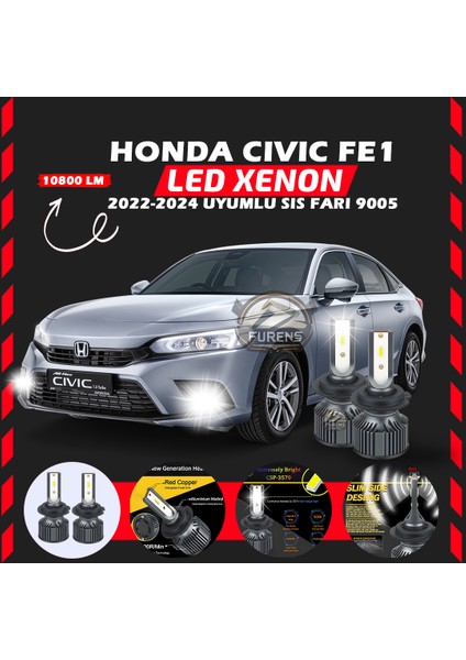 Honda Civic Fe1 2022-2024 Sis Farı Uyumlu Şimşek Etkili LED Xenon Premium Series H9005