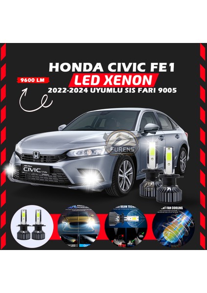 Honda Civic Fe1 2022-2024 Sis Farı Uyumlu Şimşek Etkili LED Xenon Pro Series H9005