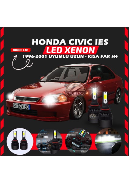 Honda Civic Ies 1996-2001 Uzun-Kısa Far Uyumlu Şimşek Etkili LED Xenon Lightseries H4