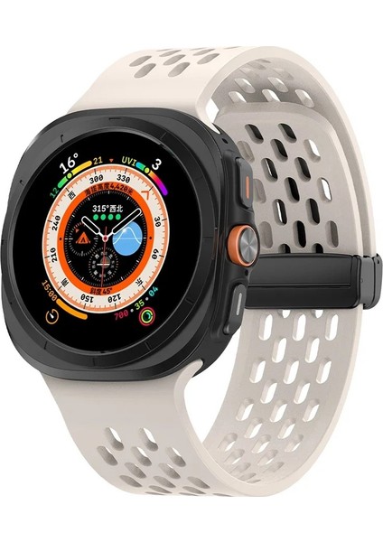 Samsung Galaxy Watch Ultra 47MM Kordon Ayarlanabilir Mıknatıslı D-Buckle Silikon HS24 Krem