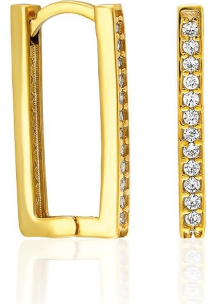 Dikdörtgen Zirkon Taşlı Küpeler