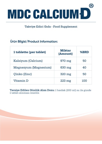 Calcium-D 30 Tablet Kalsiyum, Magnezyum, Çinko, D Vitamini