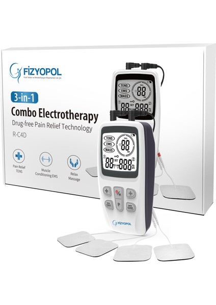 R-C4D 2 Kanallı 3 Özellikli Dijital Tens Ems Masaj Cihazı