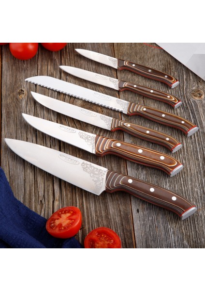 7 Parça Elit Stantlı Bıçak Seti (Sebze, Ekmek, Mutfak, Et, Soyma, Şef Bıçağı + Stant)
