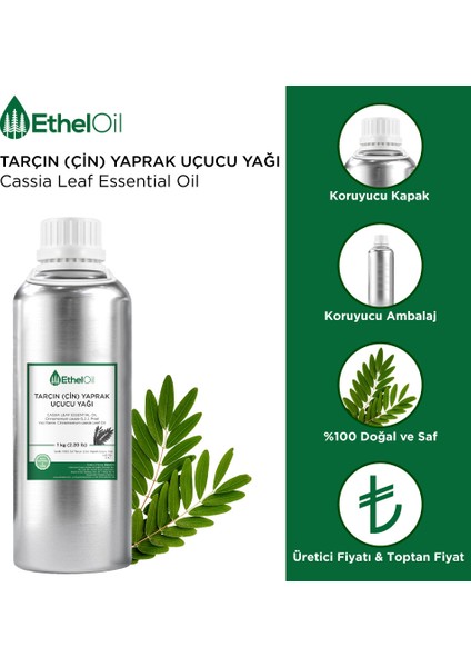 Tarçın (Çin) Yaprak Uçucu Yağı - Etheloil – 1 kg - Saf ve Doğal Uçucu Yağ - Üretici Firma