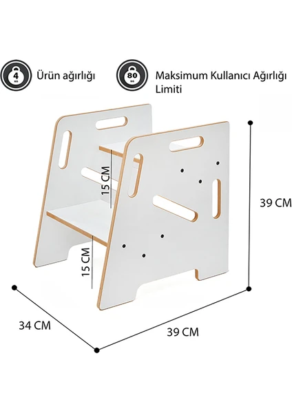 Çocuk  Yetişkin Montessori Ahşap Basamak Yükseltici Tabure