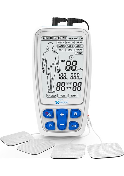X-Pool R-C4A Bataryalı 2 Kanallı Dijital Tens Ems Masaj Cihazı 60 Prog