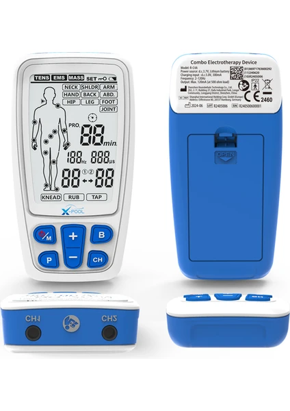 / X-Pool R-C4A 2 Kanallı, 60 Programlı, Bataryalı Dijital Tens,ems, Masaj Cihazı