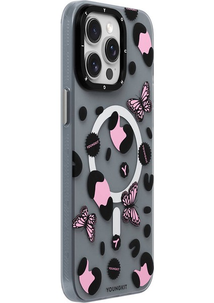 Apple iPhone 15 Pro Max Uyumlu Kılıf Magsafe Özellikli Kelebek Desenli Youngkit Shadow Dance Serisi Siyah fiyatları