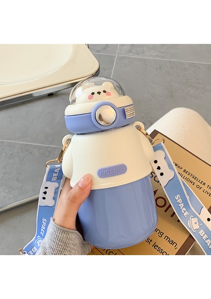 Havacılık Ayı Çocuk Termos Kupası 316 Gıda Sınıfı Paslanmaz Çelik Su Bardağı Kızlar Için Saman Ile Yüksek Değerli Öğrenci Kupası 490ML (Yurt Dışından)
