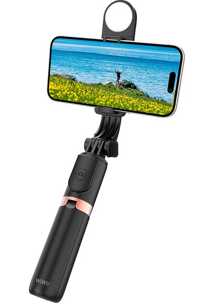 WI-SE011 Dolgu Işıklı Teleskopik Tripod ve Mini Selfie Çubuğu Katlanabilir 82CM