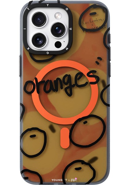 Apple iPhone 15 Pro Max Uyumlu Kılıf Magsafe Özellikli Bee Brown Tasarımlı Youngkit Funny Serisi Turuncu