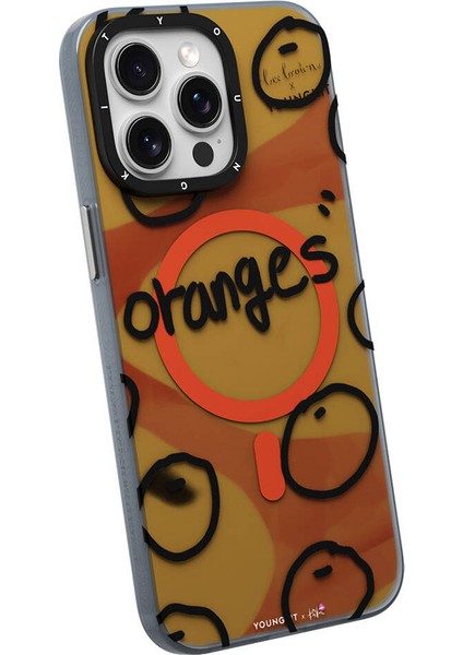 Apple iPhone 15 Pro Max Uyumlu Kılıf Magsafe Özellikli Bee Brown Tasarımlı Youngkit Funny Serisi Turuncu modelleri