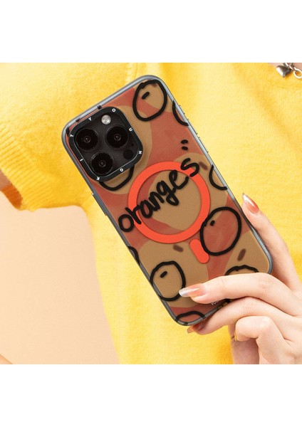 Apple iPhone 15 Pro Max Uyumlu Kılıf Magsafe Özellikli Bee Brown Tasarımlı Youngkit Funny Serisi Turuncu fırsatları