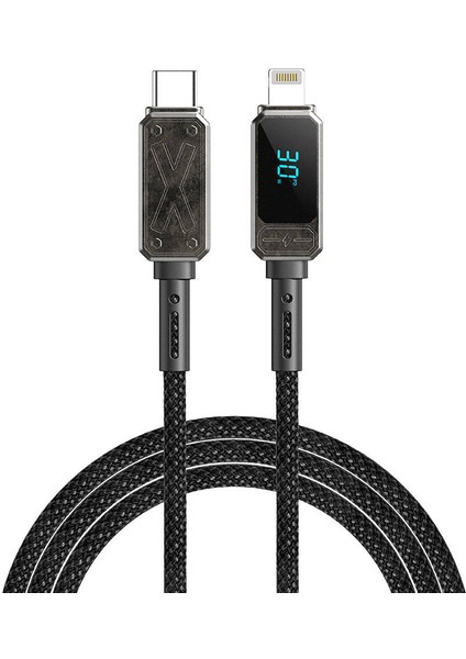Lightning To Type-C Pd Şarj ve Data Kablo WI-C038 Titan Serisi 30W LED Dijital Göstergeli Siyah