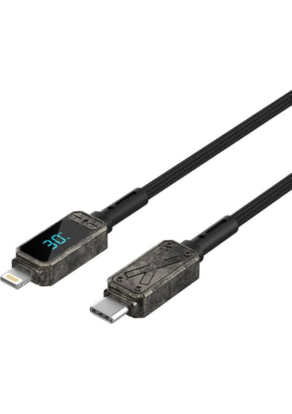 Lightning To Type-C Pd Şarj ve Data Kablo WI-C038 Titan Serisi 30W LED Dijital Göstergeli Siyah
