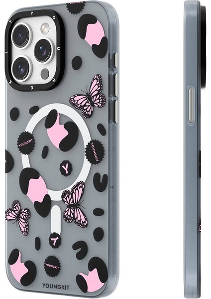 Apple iPhone 14 Pro Max Uyumlu Kılıf Magsafe Özellikli Kelebek Desenli Youngkit Shadow Dance Serisi Siyah