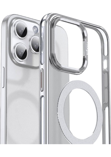 Apple iPhone 14 Pro Max Uyumlu Kılıf Magsafe Şarj Özellikli Wlons Standlı Efsane Kapak Gümüş