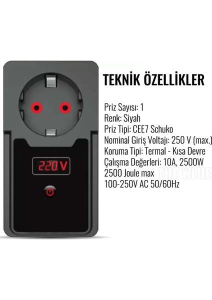 The Wlue Zaman Ayarlı Tekli Tekli Duvar Priz Akım Korumalı 10A 2500 Watt