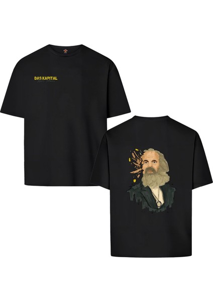 Book OrBook Karl Marx Das Kapital Çift Taraf Tasarım Oversize Çift Iplik Dokumalı %100 Pamuk Premium T-Shirt