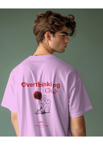 Kırmızı Overthinking Club Tasarım Relaxed Fit Erkek Ön-Arka Baskılı Tişört