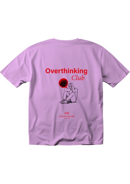 Kırmızı Overthinking Club Tasarım Relaxed Fit Erkek Ön-Arka Baskılı Tişört fiyatları