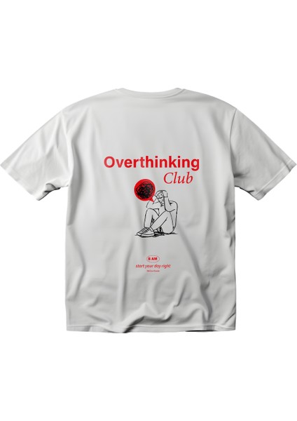 Kırmızı Overthinking Club Tasarım Relaxed Fit Erkek Ön-Arka Baskılı Tişört fiyatları