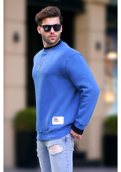 Indigo Bisiklet Yaka Oversize Şardonlu Arma Detaylı Erkek Sweatshirt 7043 fiyatları