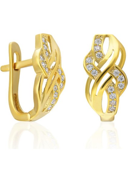 Yaprak Model Taşlı Küpeler