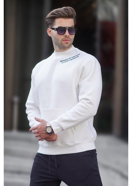 Ekru Bisiklet Yaka Nakış Detaylı Cepli Erkek Sweatshirt 7049 fiyatları