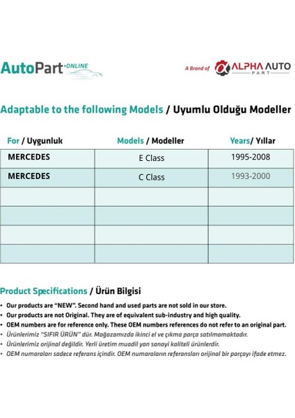 Mercedes E Class W210, C Class W202 Için Koltuk Ayar Kolu