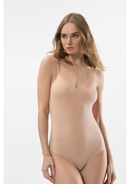 Kadın %95 Pamuk, %5 Likralı Ip Askılı Agraflı Body