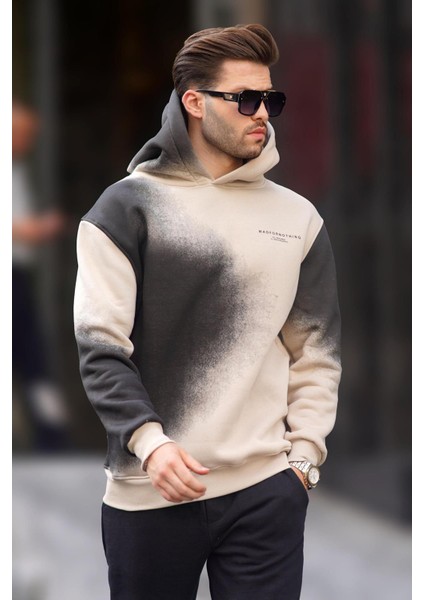 Bej Baskılı Kapşonlu Soluk Kumaşlı Oversize Erkek Sweatshirt 7051 fiyatları