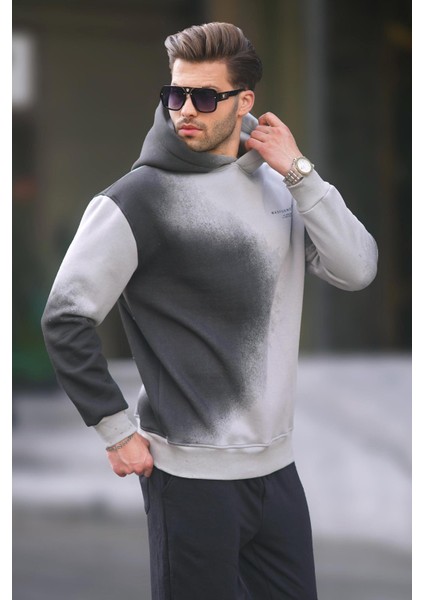 Boyalı Gri Baskılı Kapşonlu Soluk Kumaşlı Oversize Erkek Sweatshirt 7051 fiyatları