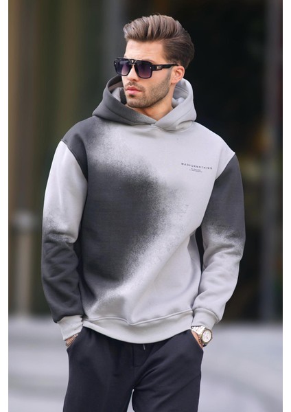 Boyalı Gri Baskılı Kapşonlu Soluk Kumaşlı Oversize Erkek Sweatshirt 7051 modelleri
