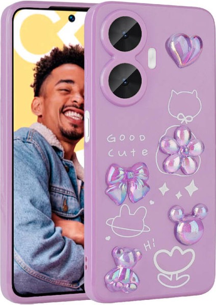 Realme C55 Kılıf Kabartma Figürlü Parlak Zore Toys Silikon Kapak