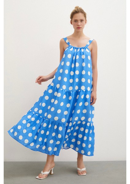 Askılı Puanlı Elbise Mavi