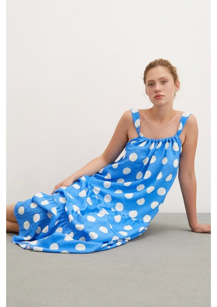 Askılı Puanlı Elbise Mavi modelleri