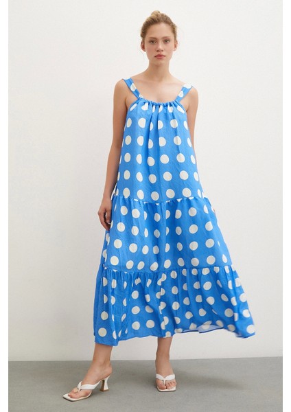 Askılı Puanlı Elbise Mavi fırsatları
